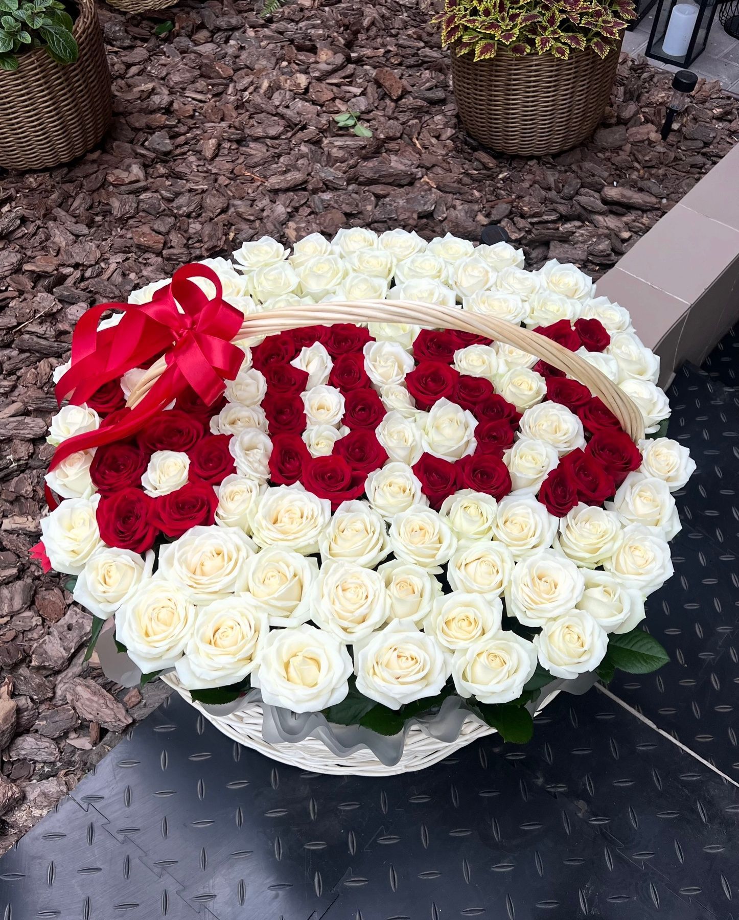 101 Біла та червона троянда в корзині XL &laquo;BOSS&raquo;